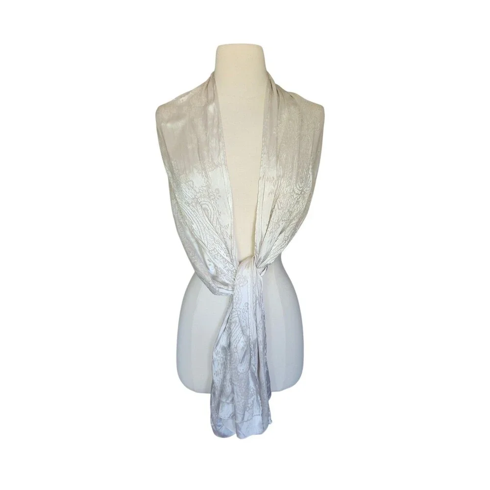 Lauren Ralph Lauren Silk Jacquard  Multiwear Rectangle Scarf Ivory Paisley 20x76